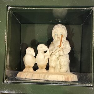 “Fishing for dreams” Ivory Eskimo Figurine with Two Birds and Star